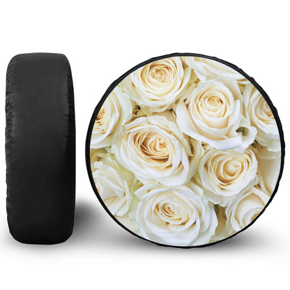 White Rose Print Leather Spare Tire Cover
