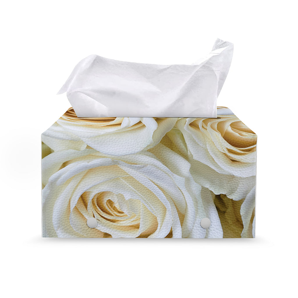 White Rose Print Leather Tissue Box Cover