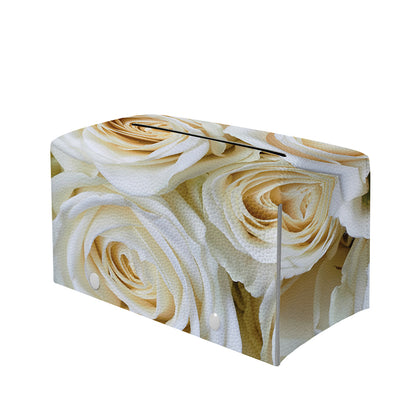 White Rose Print Leather Tissue Box Cover