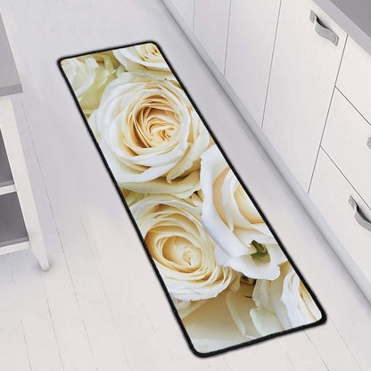 White Rose Print Long Kitchen Mat