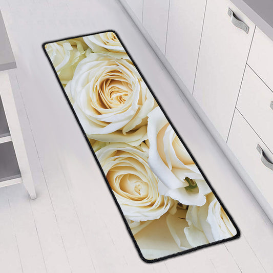 White Rose Print Long Kitchen Mat