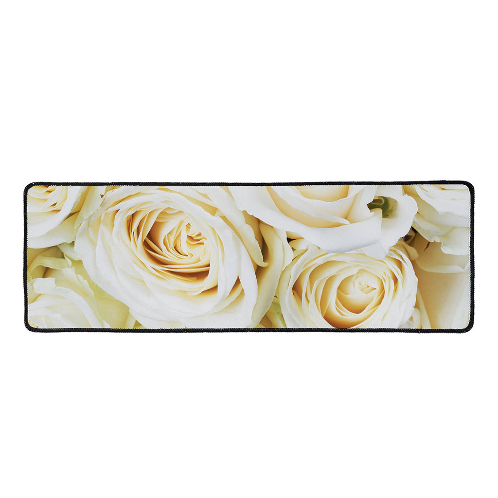 White Rose Print Long Kitchen Mat
