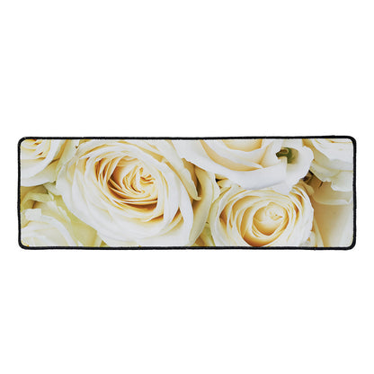 White Rose Print Long Kitchen Mat