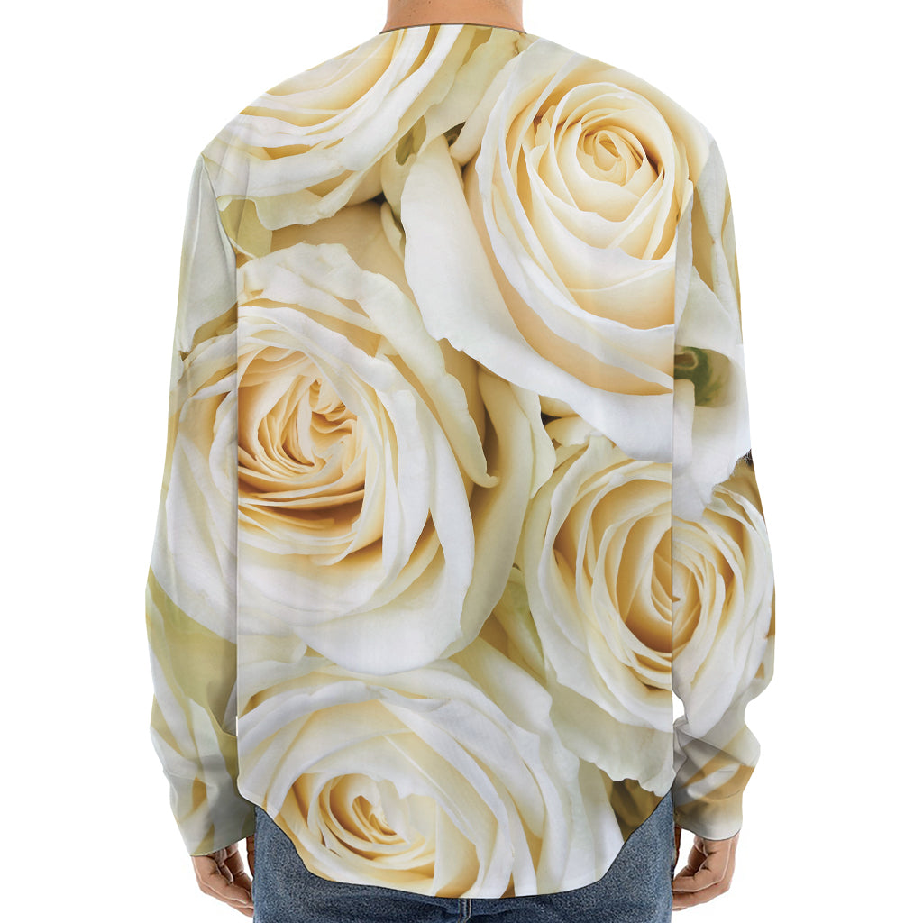 White Rose Print Long Sleeve Baseball Jersey