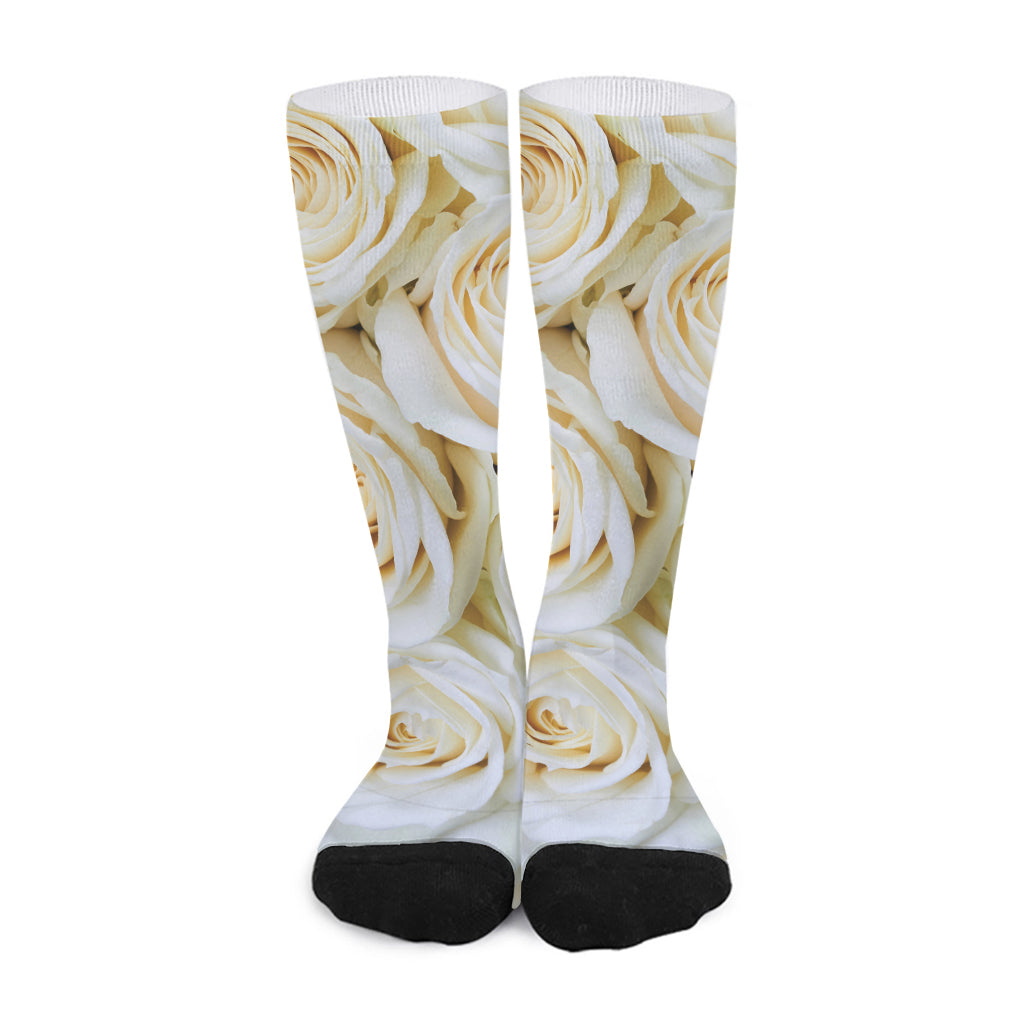 White Rose Print Long Socks