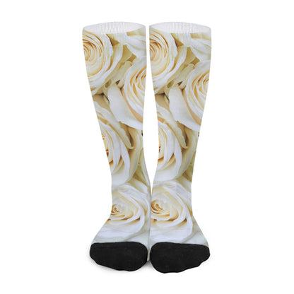 White Rose Print Long Socks