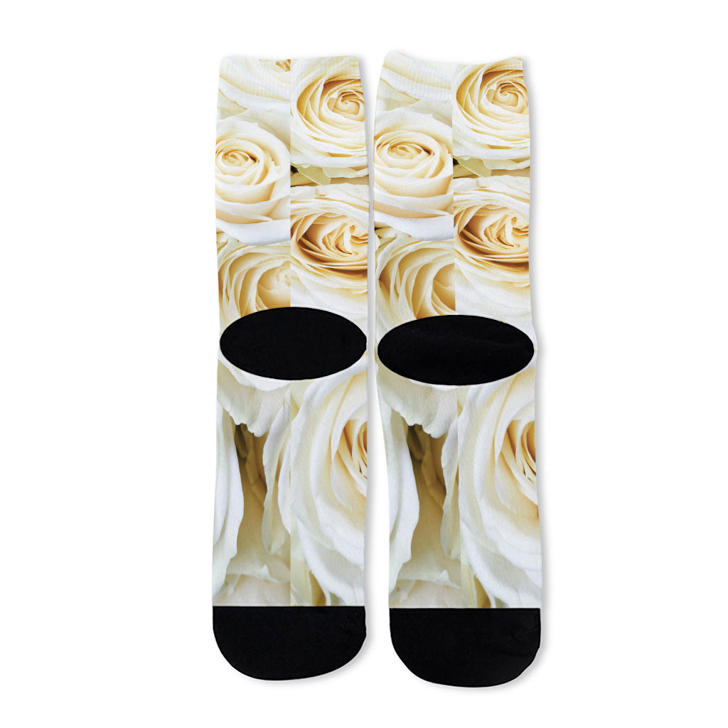 White Rose Print Long Socks