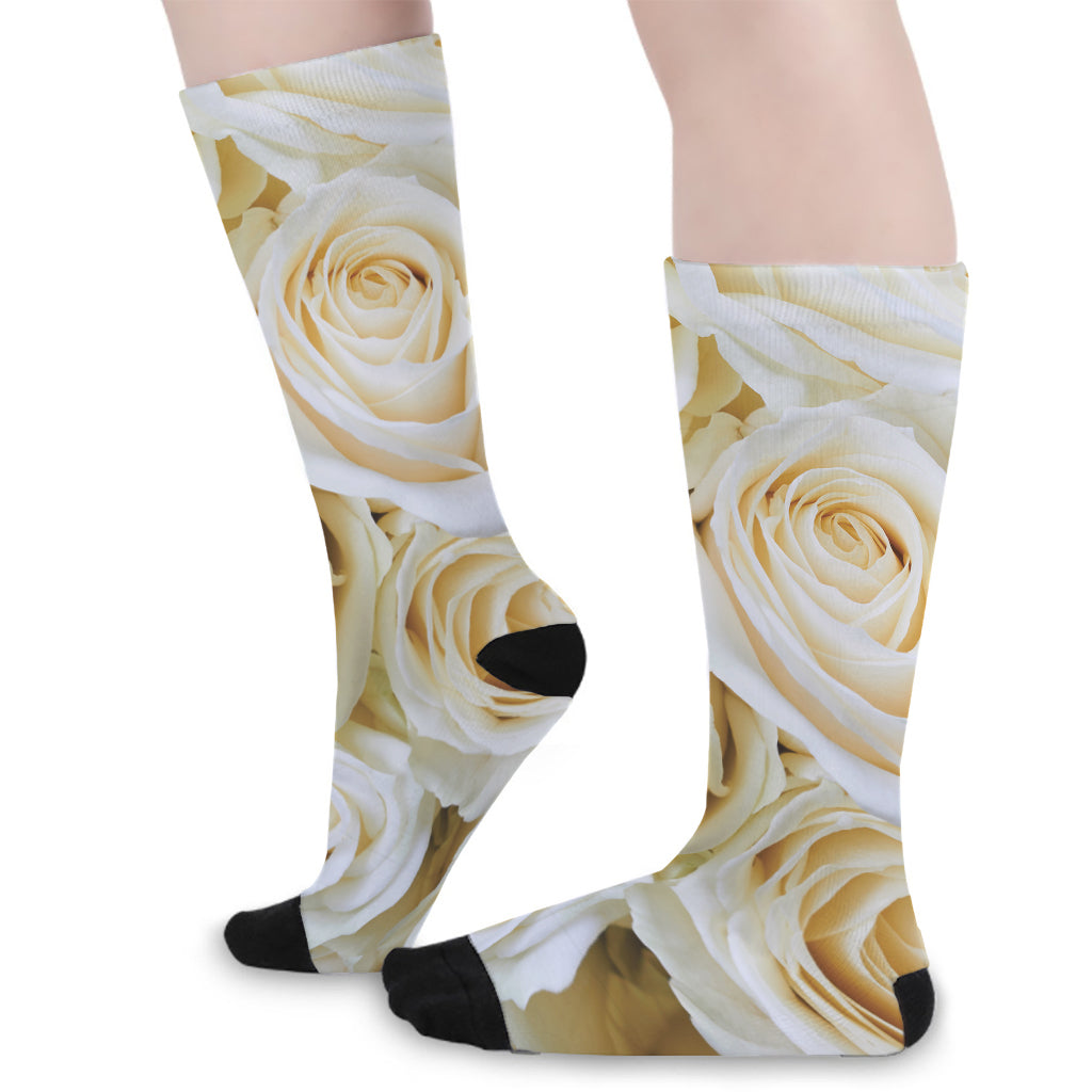 White Rose Print Long Socks