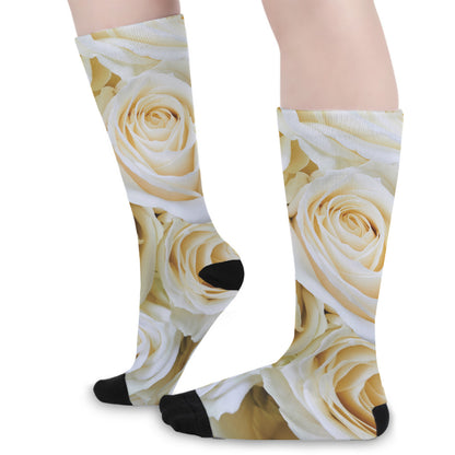 White Rose Print Long Socks