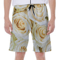 White Rose Print Men's Beach Shorts