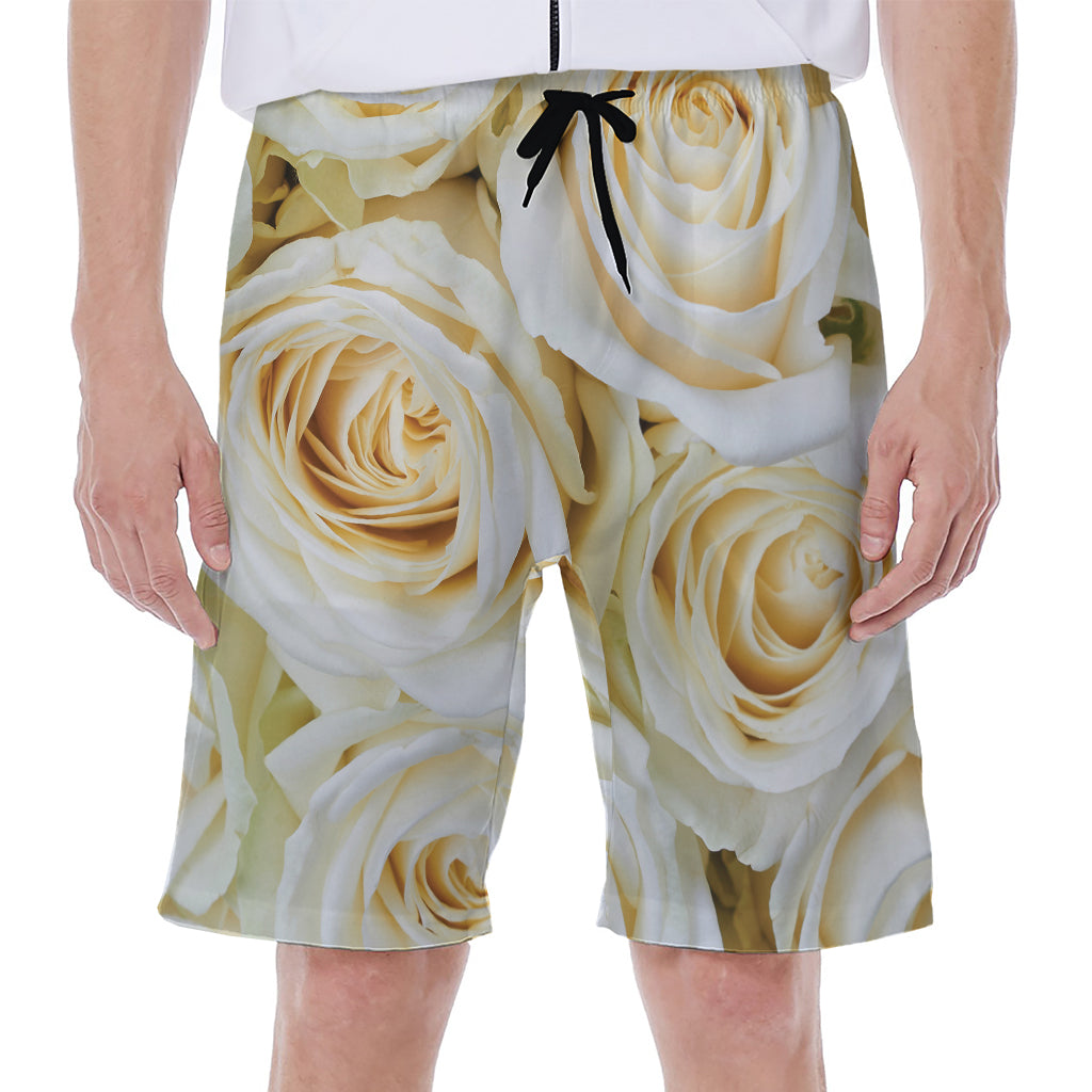 White Rose Print Men's Beach Shorts