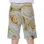 White Rose Print Men's Beach Shorts