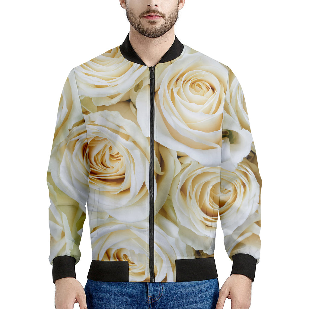 White Rose Print Men's Bomber Jacket