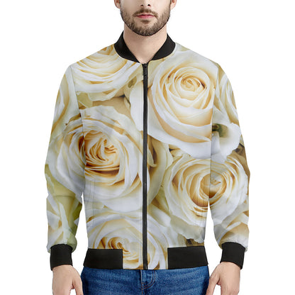 White Rose Print Men's Bomber Jacket