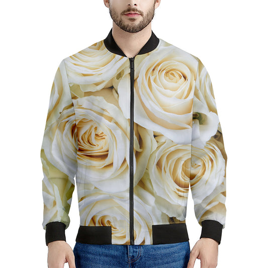 White Rose Print Men's Bomber Jacket