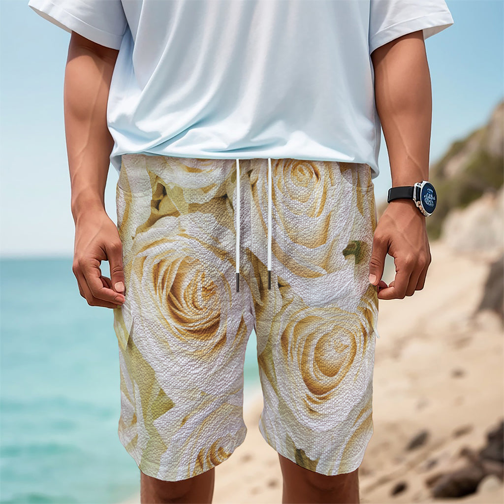 White Rose Print Men's Cargo Shorts