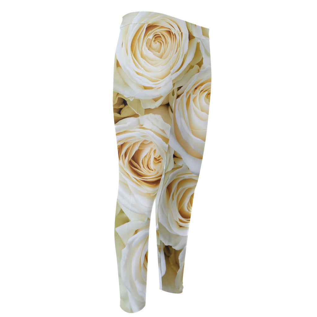 White Rose Print Men's Compression Pants