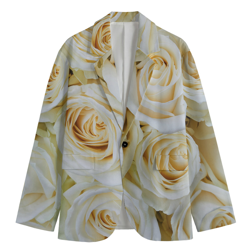 White Rose Print Men's Cotton Blazer