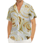 White Rose Print Men's Deep V-Neck Shirt