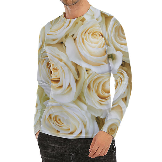 White Rose Print Men's Long Sleeve Rash Guard