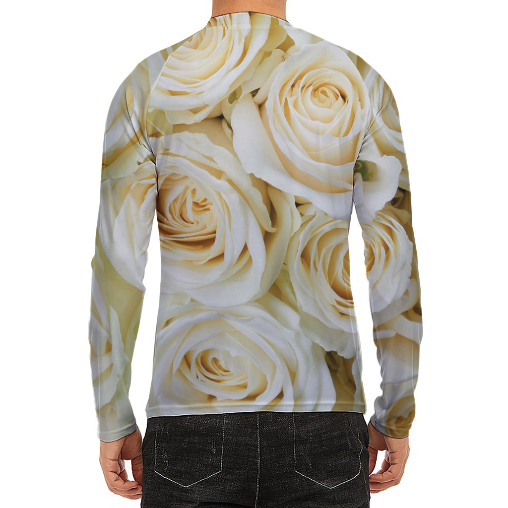 White Rose Print Men's Long Sleeve Rash Guard