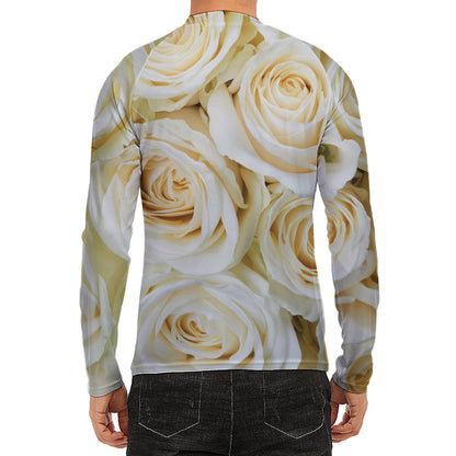 White Rose Print Men's Long Sleeve Rash Guard