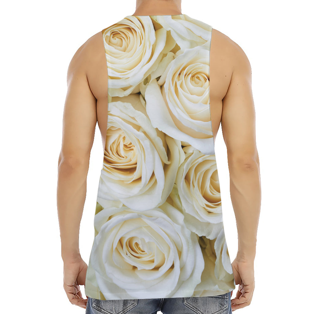 White Rose Print Men's Muscle Tank Top