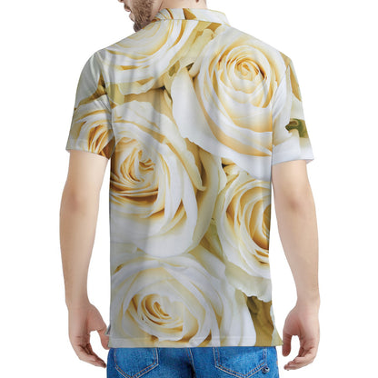 White Rose Print Men's Polo Shirt