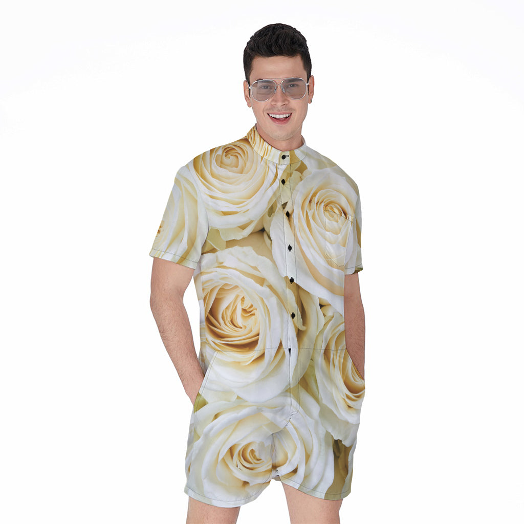 White Rose Print Men's Rompers