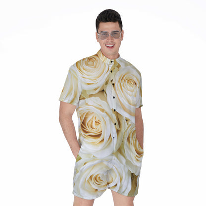 White Rose Print Men's Rompers