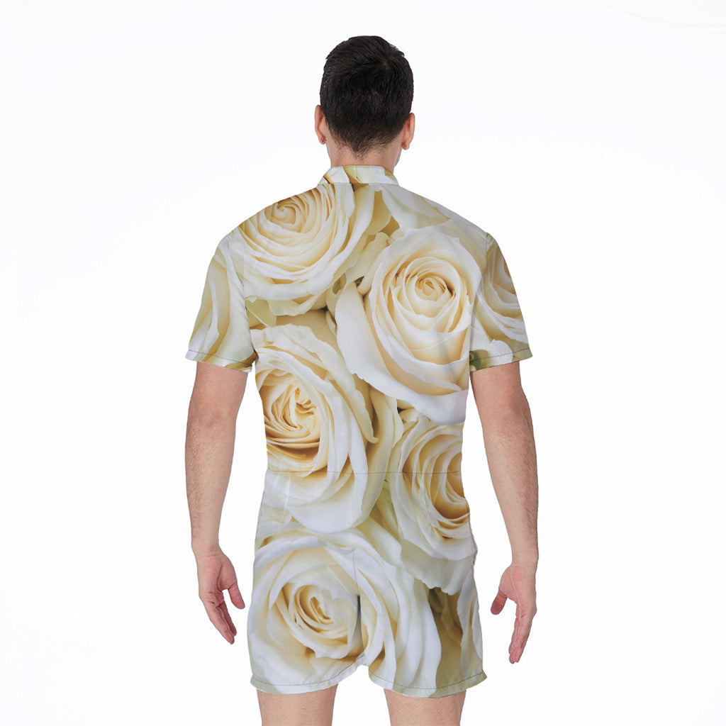 White Rose Print Men's Rompers