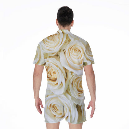 White Rose Print Men's Rompers