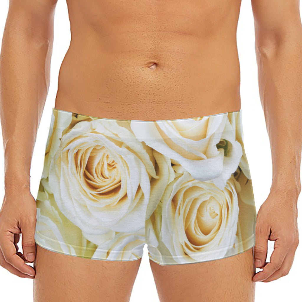 White Rose Print Men's Short Boxer Briefs