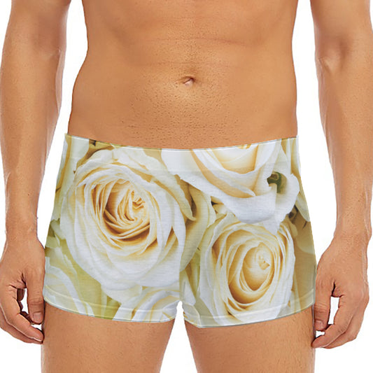 White Rose Print Men's Short Boxer Briefs