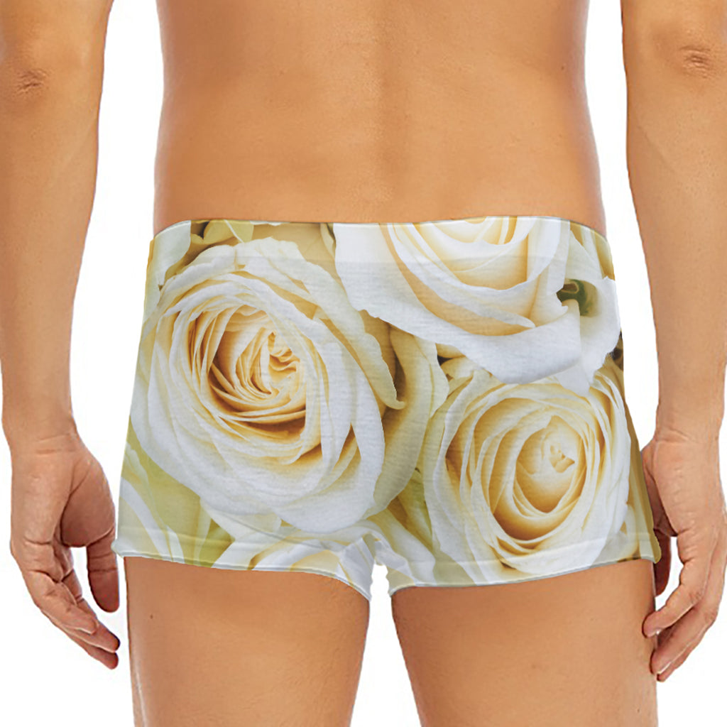 White Rose Print Men's Short Boxer Briefs