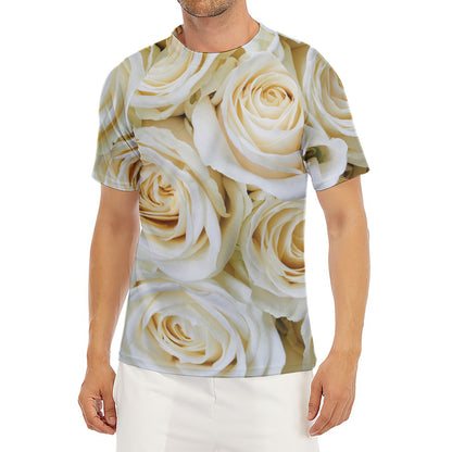 White Rose Print Men's Short Sleeve Rash Guard