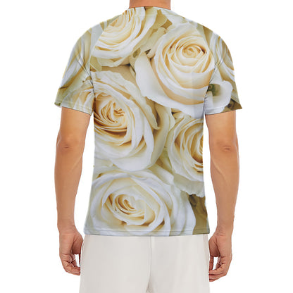 White Rose Print Men's Short Sleeve Rash Guard