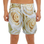 White Rose Print Men's Split Running Shorts