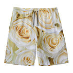 White Rose Print Men's Swim Trunks