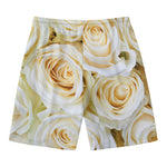 White Rose Print Men's Swim Trunks