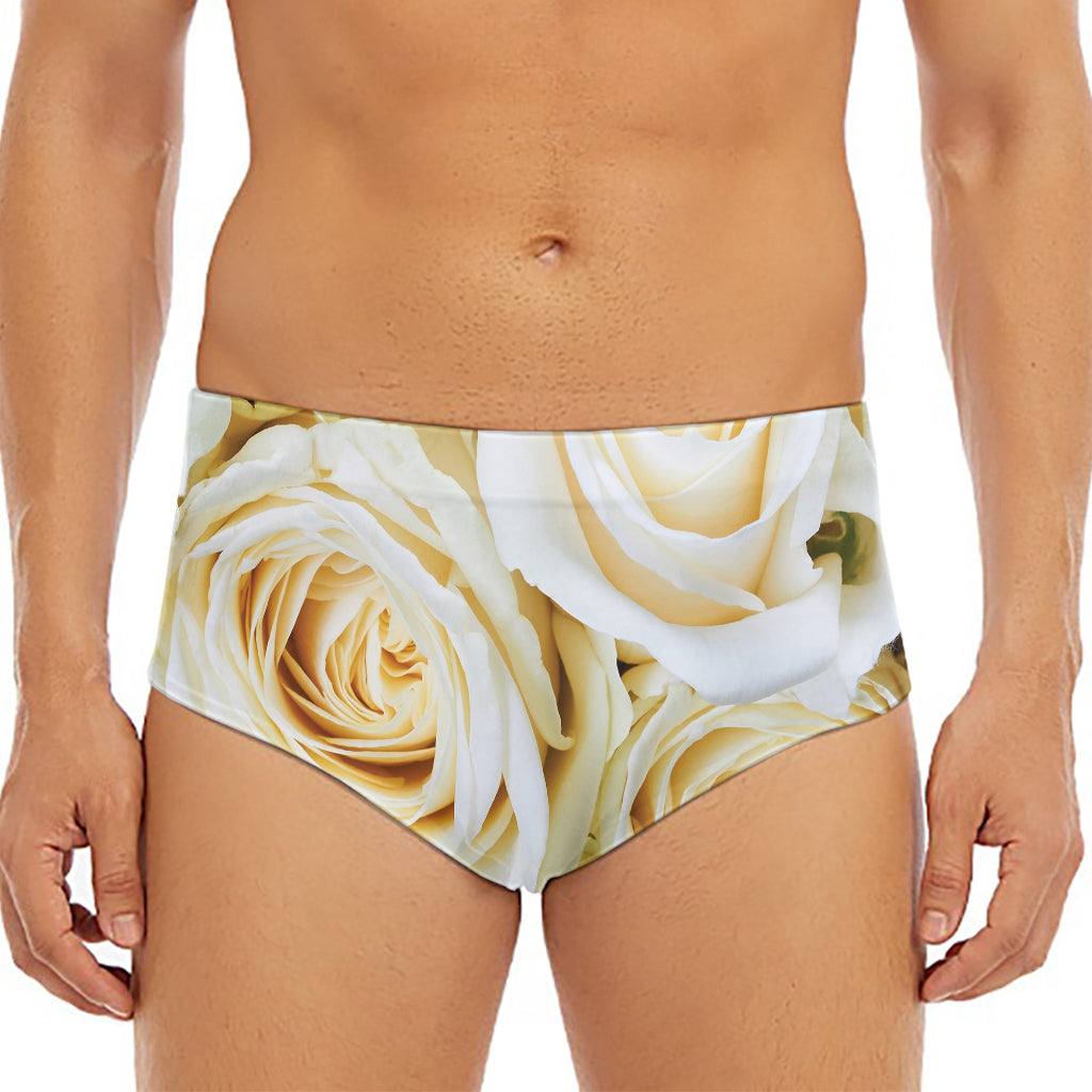 White Rose Print Men's Triangle Swim Briefs