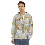 White Rose Print Men's Velvet Pullover Hoodie