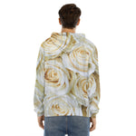 White Rose Print Men's Velvet Pullover Hoodie