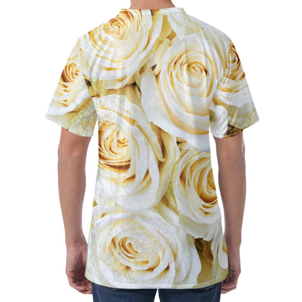 White Rose Print Men's Velvet T-Shirt