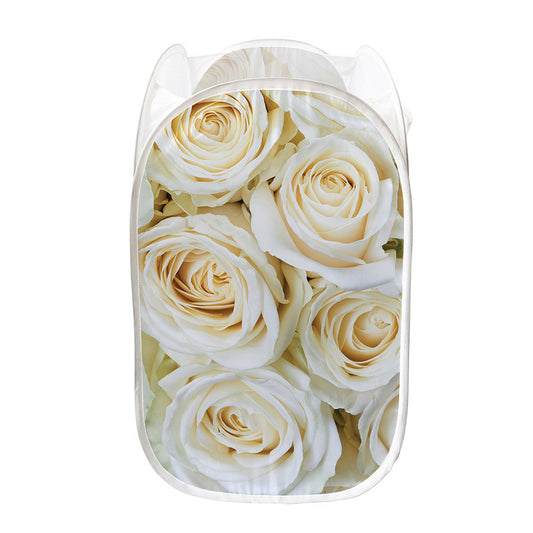 White Rose Print Mesh Laundry Hamper
