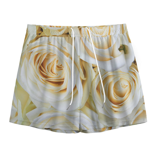 White Rose Print Mesh Shorts