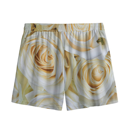 White Rose Print Mesh Shorts