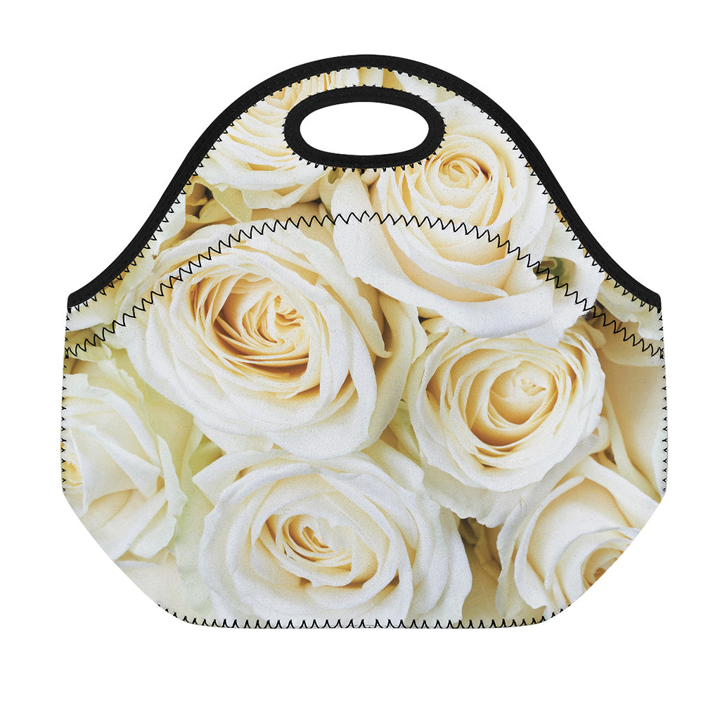 White Rose Print Neoprene Lunch Bag