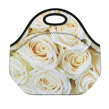 White Rose Print Neoprene Lunch Bag