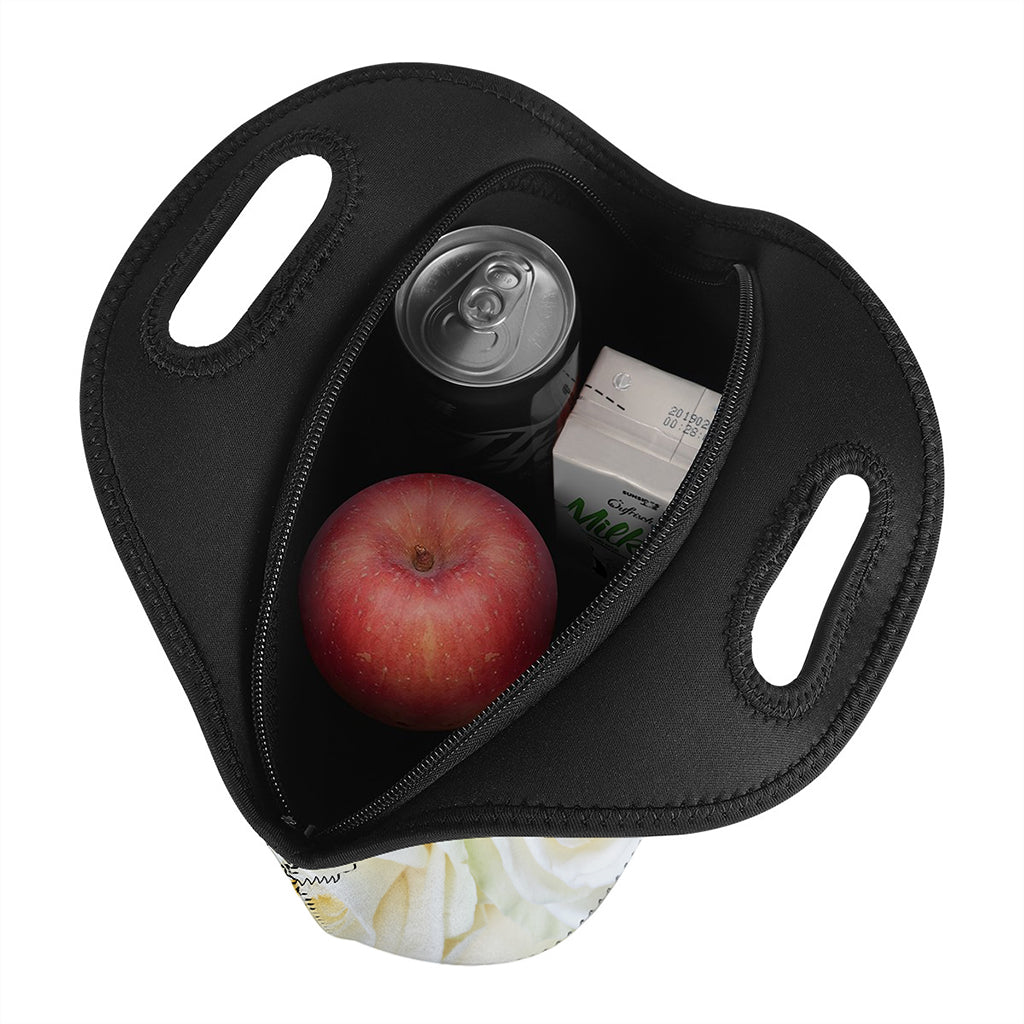 White Rose Print Neoprene Lunch Bag